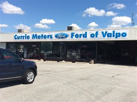 Ford of valpo - Currie Motors Ford of Valpo. Skip to main content; Skip to Action Bar; Sales: (219)-234-2168 Service: (219) 234-2169 Parts: (219) 234-2166 . 2052 Morthland Drive, Valparaiso, IN 46385 Homepage; New Show New. View All New Vehicles; New Vehicles Under $30k; 2023 Model Year Inventory Sale;